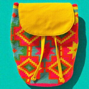 Hand-Embroidered Colombian Backpack – Wayuu-Inspired Colorful Boho Bag